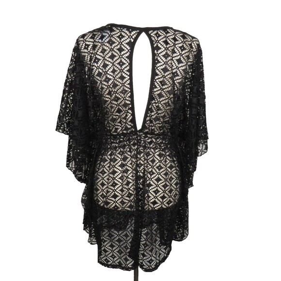 Miken Swim Black Crochet Batwing Sleeve Swim Cover Up Size XL - Picture 2 of 11